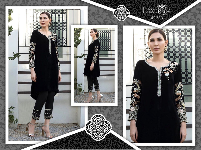 Laxuria Trendz Dno 1233 Velvet With Beautiful Embroidery Work Stylish Designer Party Wear Kurti