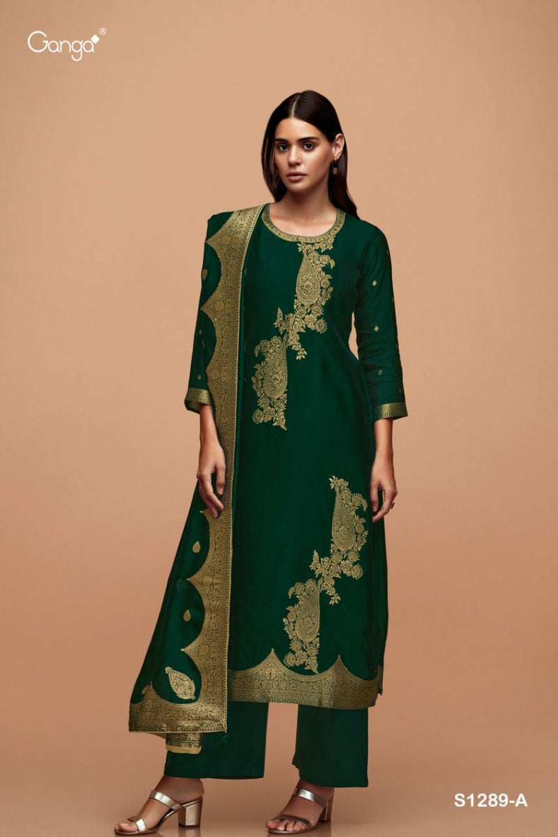 Ganga Dno 1289 Woven Silk With Beautiful Fancy Work Stylish Designer Casual Look Salwar Suit