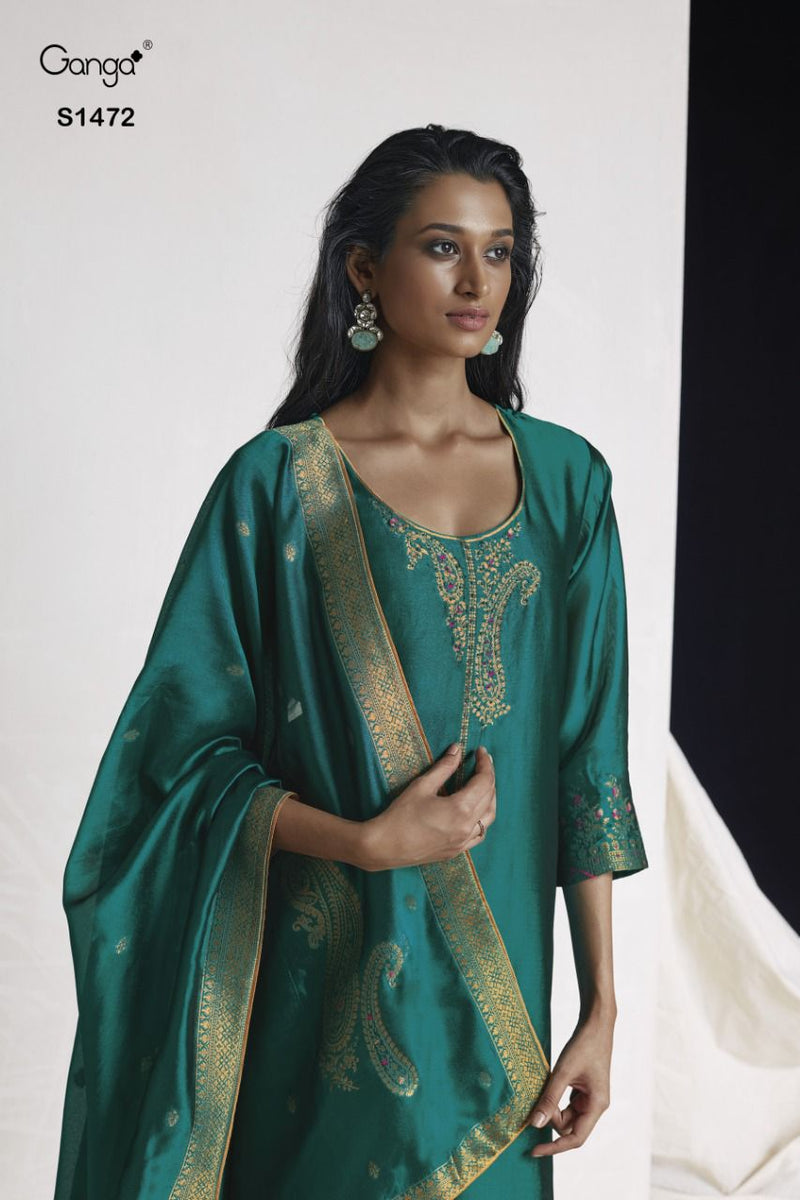 Ganga Dno 1472 Woven Silk With Beautiful Fancy Work Stylish Designer Casual Look Salwar Suit
