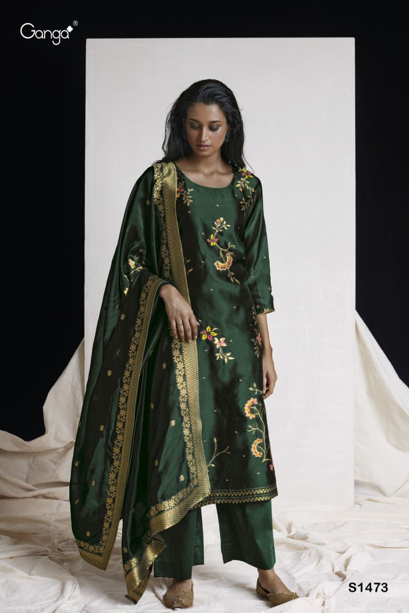 Ganga Dno 1473 Woven Silk With Beautiful Fancy Work Stylish Designer Casual Look Salwar Suit