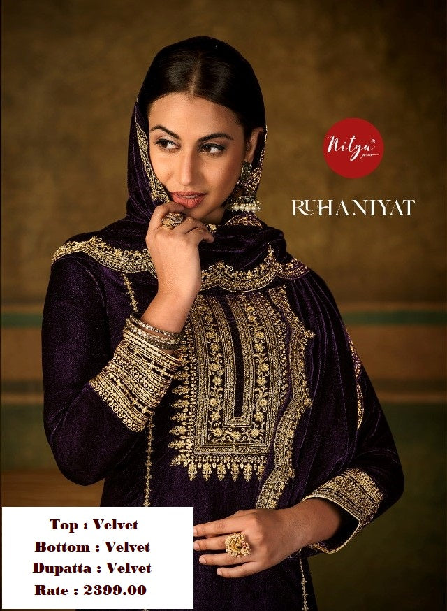 Nitya Ruhaniyat Velvet With Heavy Beautiful Fancy Work Stylish Designer Attractive Look Salwar Kameez