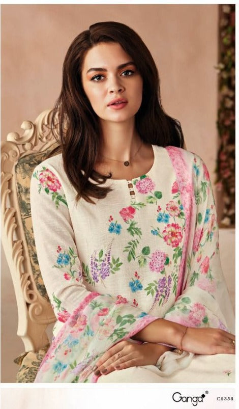 Ganga Dno 0358 Pure Cotton With Beautiful Heavy Embroidery Work Stylish Designer Festive Wear Salwar Kameez