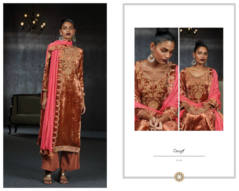Ganga Dno 1193 To 1198 Velvet With Beautiful Work Stylish Designer Casual Look Salwar Suit
