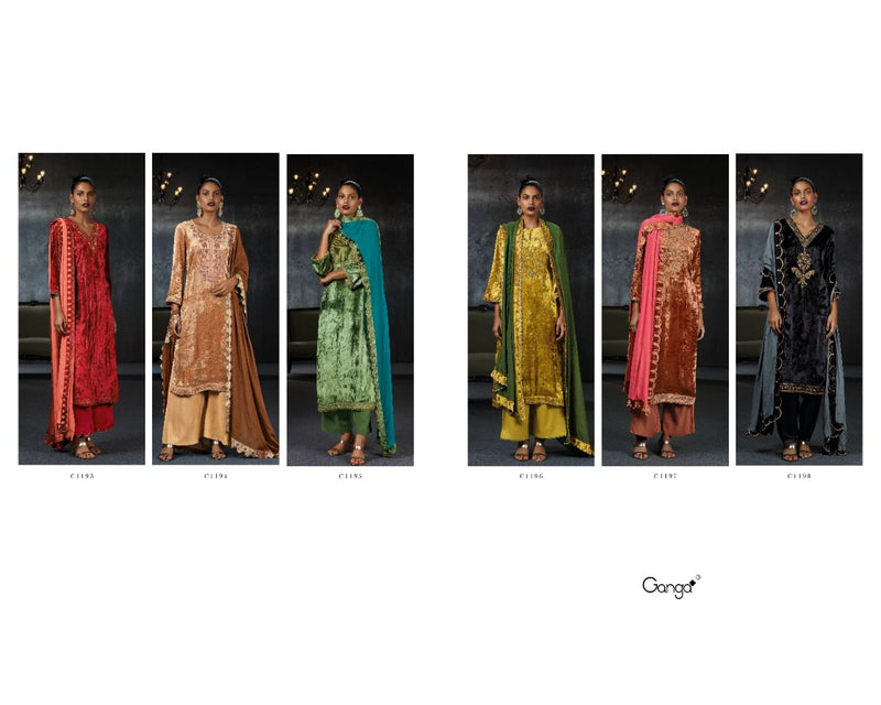 Ganga Dno 1193 To 1198 Velvet With Beautiful Work Stylish Designer Casual Look Salwar Suit