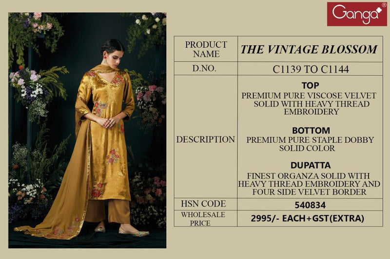 Ganga Vintage Blossom Velvet With Beautiful Heavy Work Stylish Designer Casual Look Salwar Suit