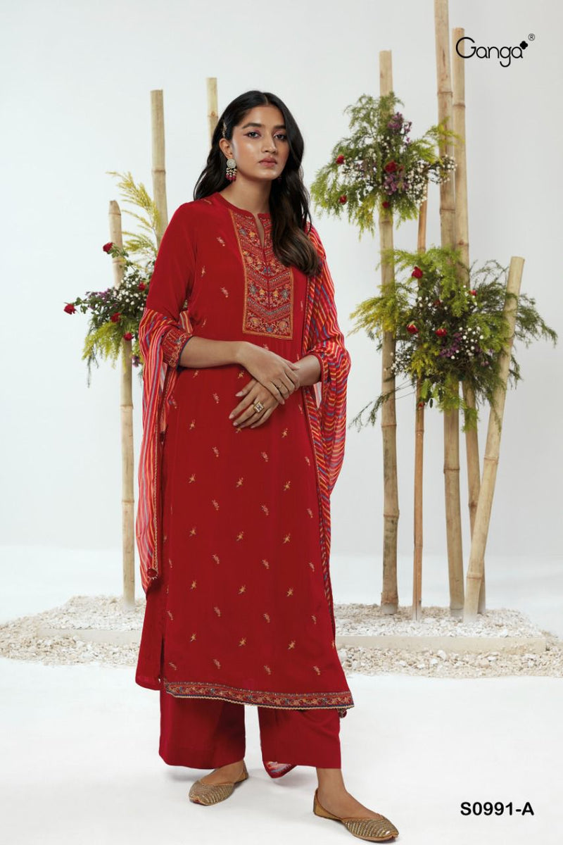 Ganga Dno 0991 A Bemberg Crape With Beautiful Work Stylish Designer Casual Look Salwar Suit