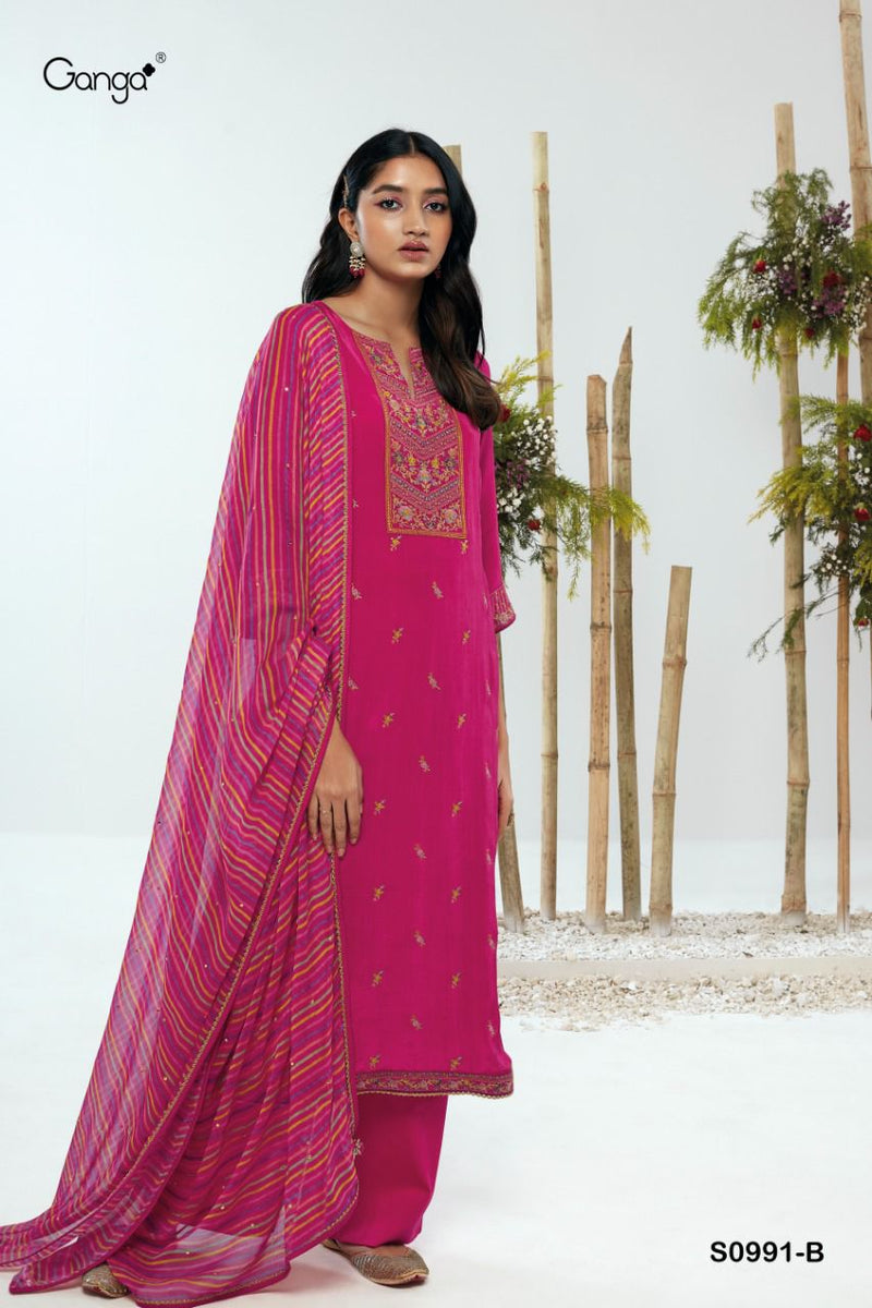 Ganga Dno 0991 B Bemberg Crape With Beautiful Work Stylish Designer Casual Look Salwar Suit