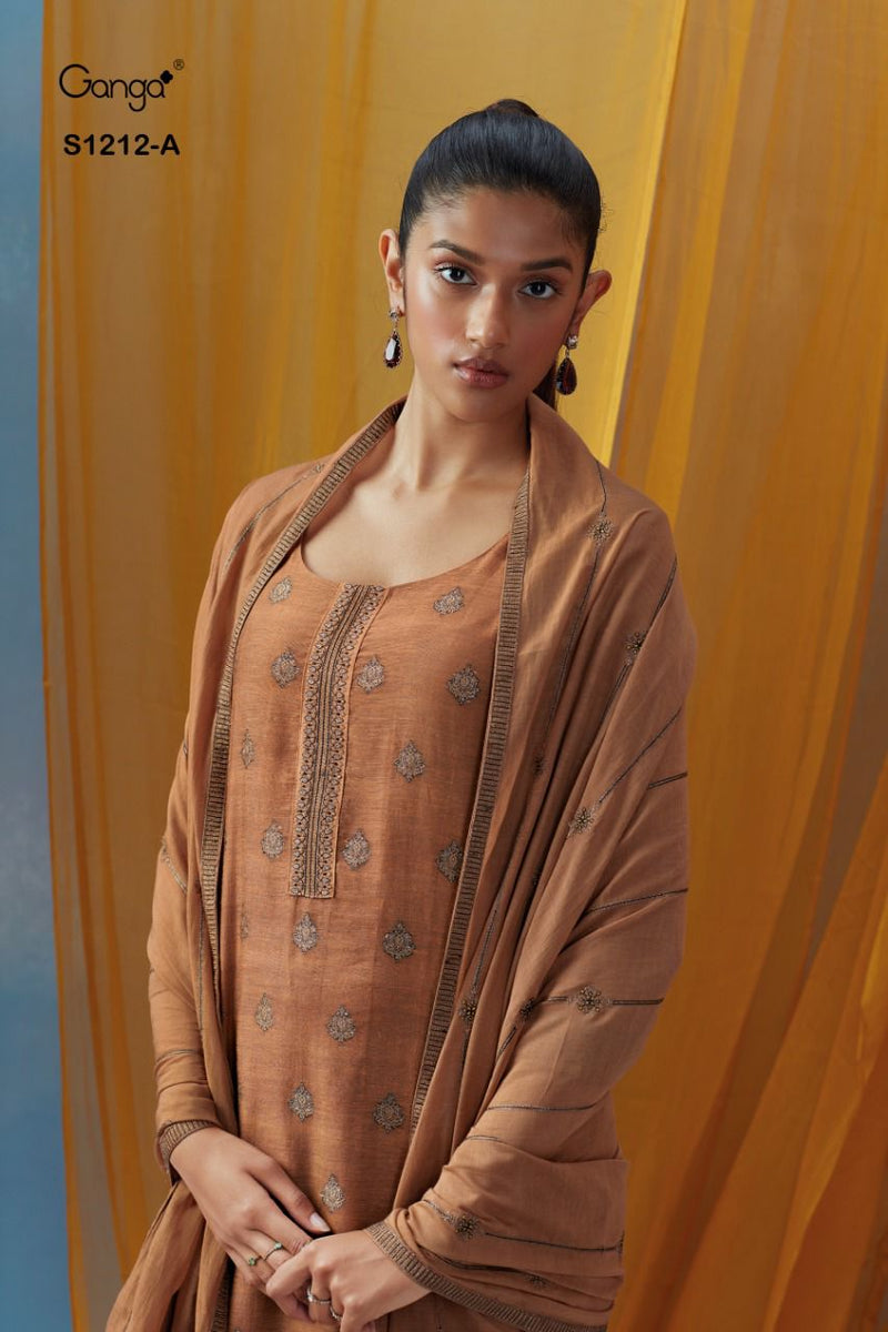 Ganga Dno 1212 A Woven Silk With Beautiful Fancy Work Stylish Designer Casual Wear Salwar Suit