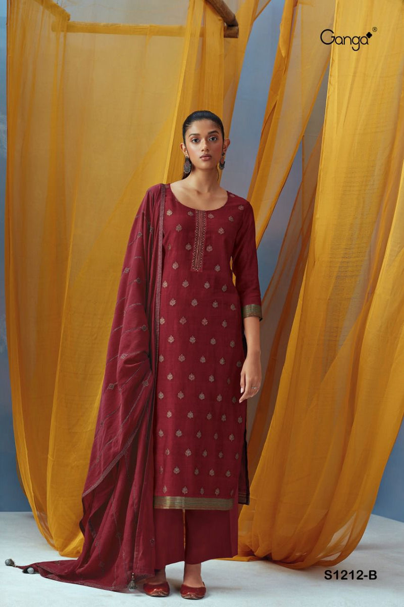 Ganga Dno 1212 B Woven Silk With Beautiful Fancy Work Stylish Designer Casual Wear Salwar Suit