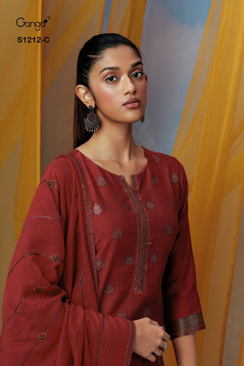 Ganga Dno 1212 C Woven Silk With Beautiful Fancy Work Stylish Designer Casual Wear Salwar Suit