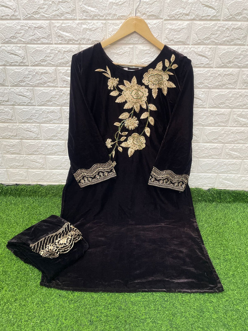 Laxuria Trendz Dno 1224 Velvet With Embroidery Work Stylish Designer Fancy Look Kurti