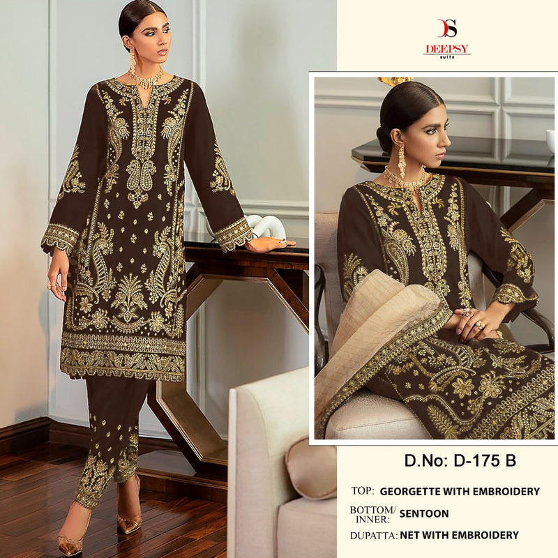 Deepsy Suit Dno 175 B Georgette With Embroidery Work Stylish Designer Wedding Look Salwar Kameez