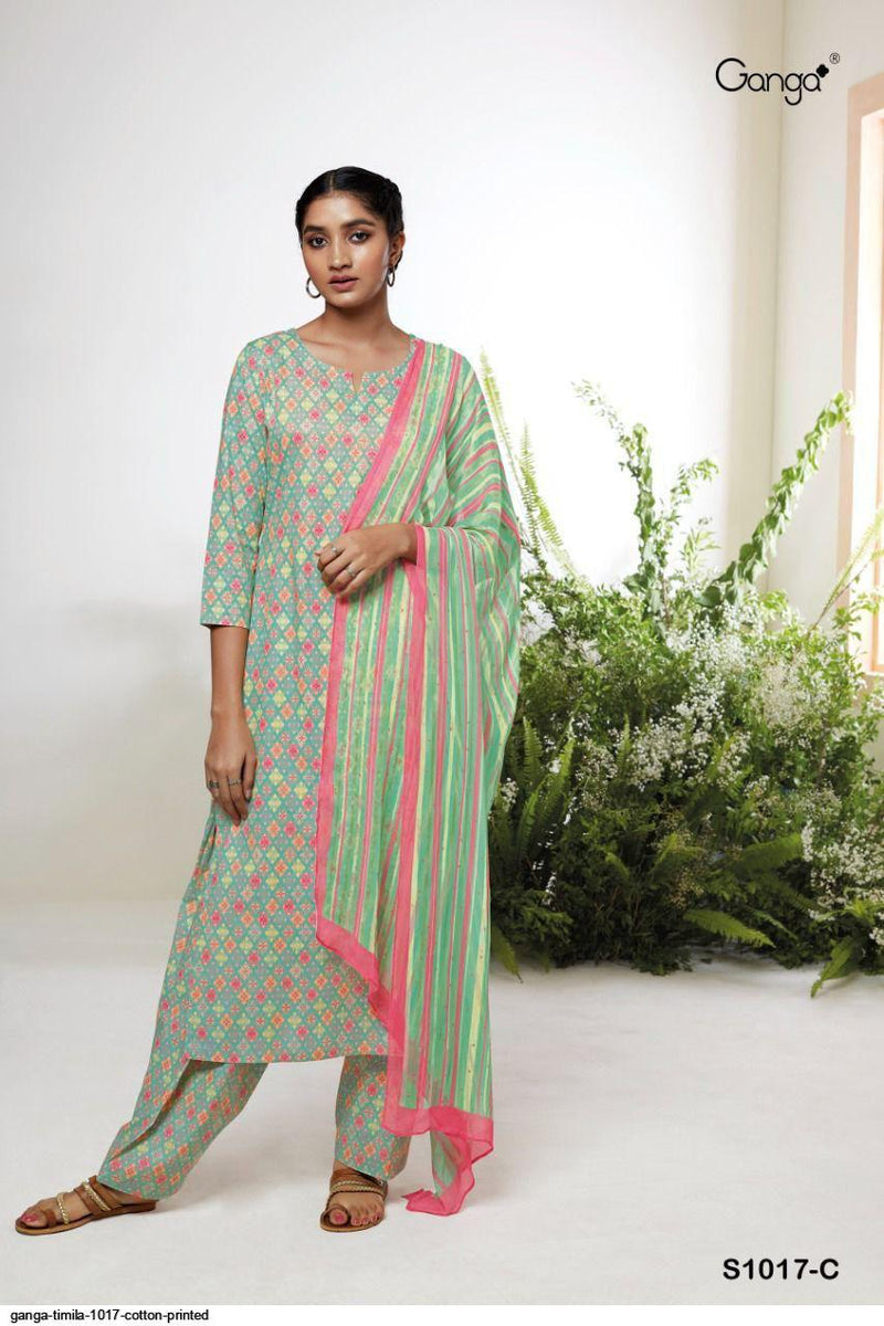 Ganga Dno 1017 Pure Cotton With Fancy Work Stylish Designer Casual Look Fancy Salwar Suit