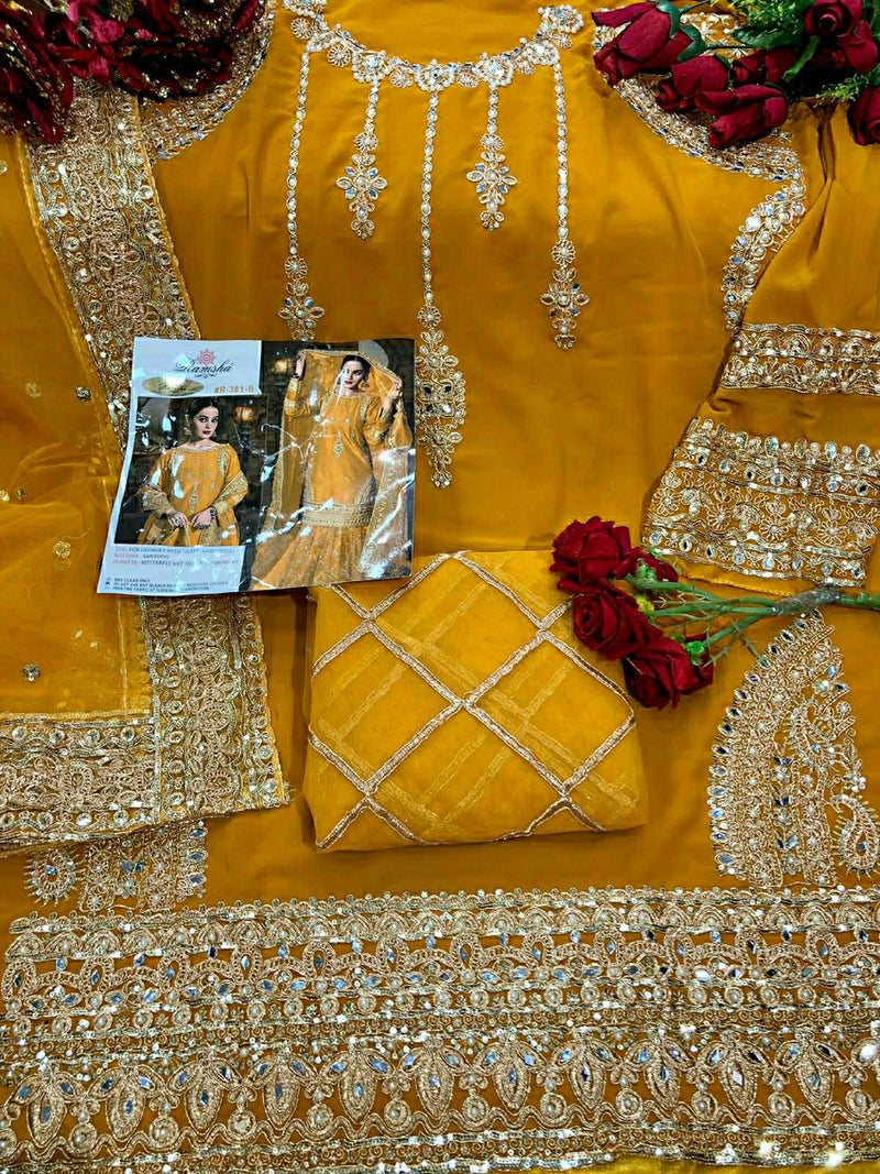 Ramsha Dno R 381 Georgette With Beautiful Heavy Embroidery work Stylish Designer Wedding Salwar Kameez
