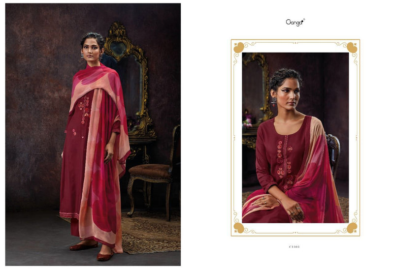 Ganga Dno 1301 To 1306 Wool Pashmina With Heavy Beautiful Work Stylish Designer Festive Wear Salwar Kameez