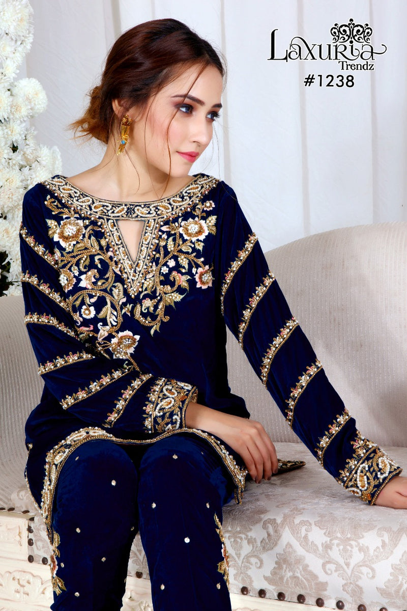 Laxuria Trendz Dno 1238 Velvet With Beautiful Embroidery Work Stylish Designer Party Wear Fancy Pret Kurti