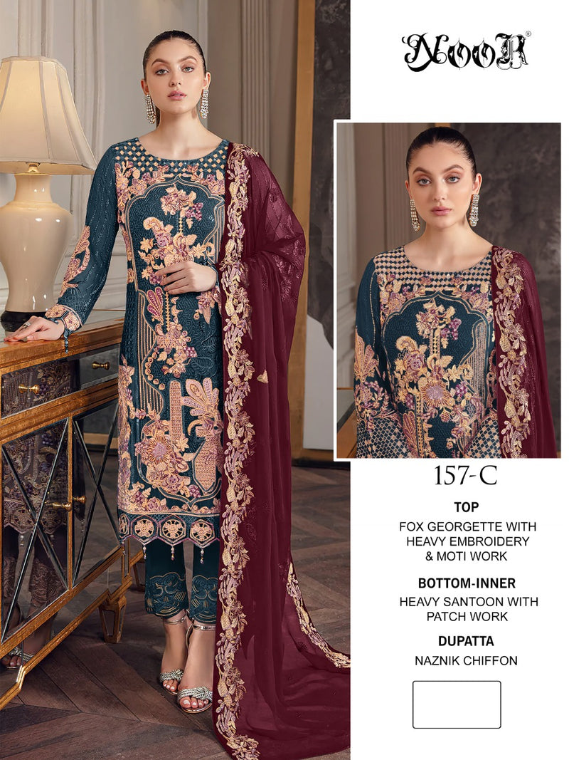 Noor Dno 157 C Georgette With Heavy Embroidery Work Stylish Designer Wedding Look Salwar Kameez