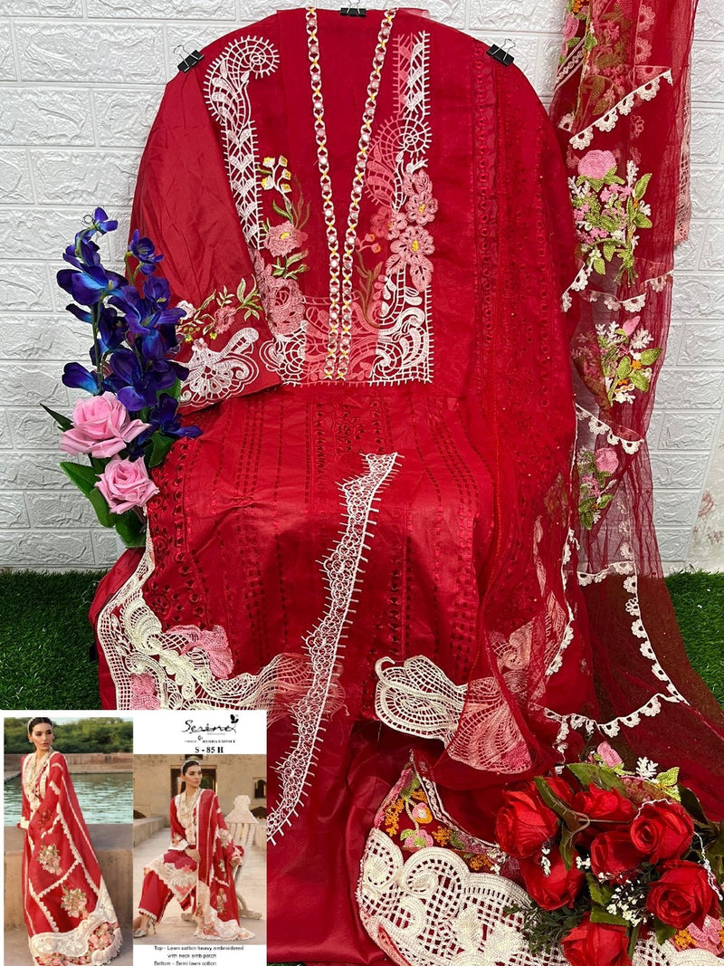 Serine Dno S 85 E To H Lawn Cotton With Heavy Embroidery Work Stylish Designer Pakistan Salwar Kameezi