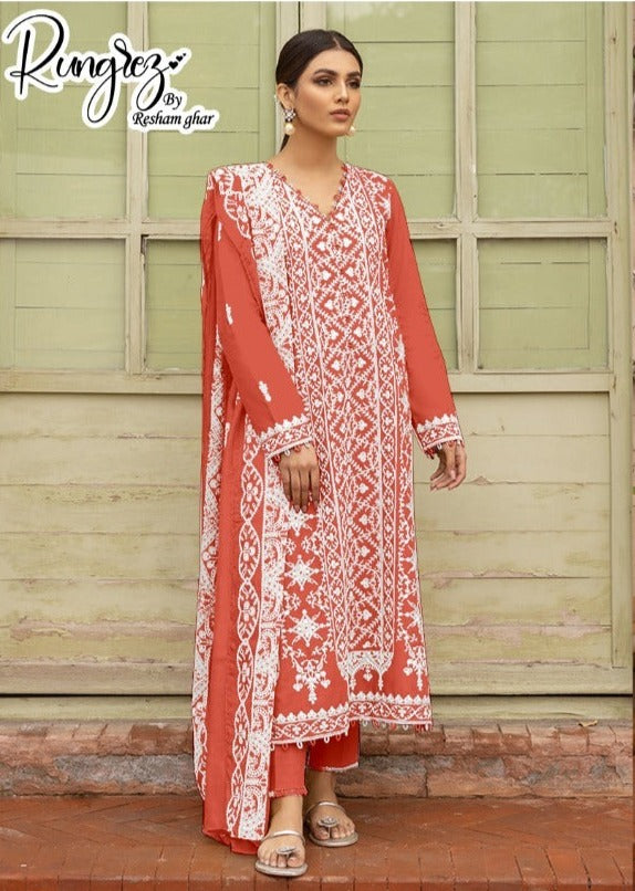 Rungrez Dno R 3 D Georgette With Heavy Embroidery Work Stylish Designer Party Wear Salwar Kameez