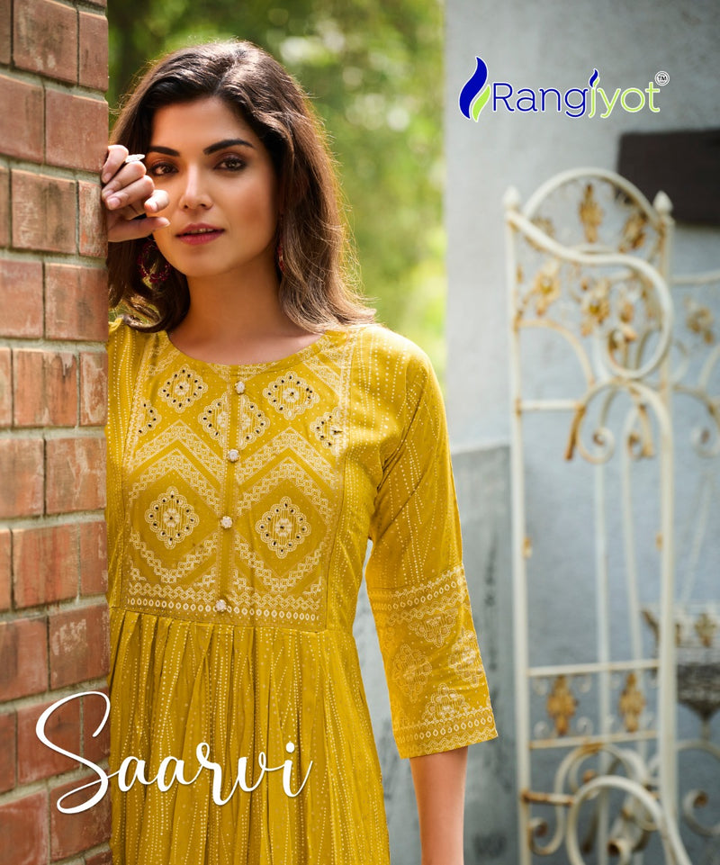 Rangjyot Saarvi Vol-1 Rayon With Foil Printed Work Stylish Designer Attractive Look Fancy Kurti