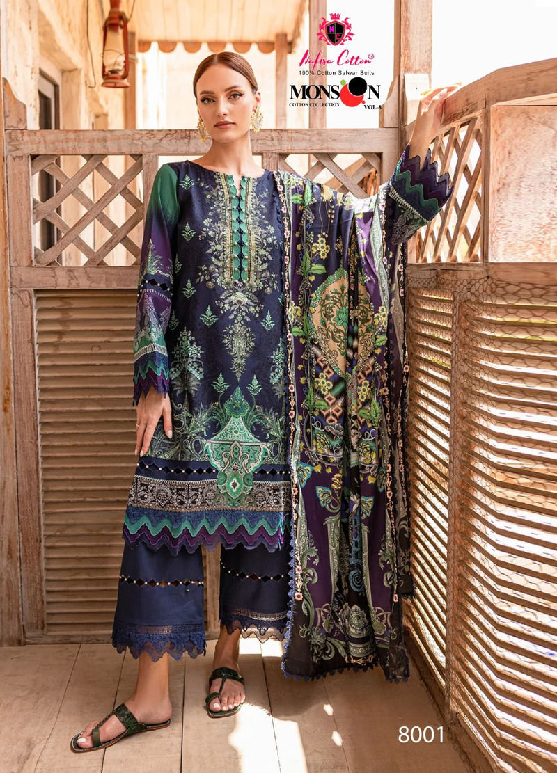 Nafisha Monsoon Collection Vol 07 Pure Cotton With Heavy Embroidery Work Stylish Designer Festive Wear Salwar Kameez