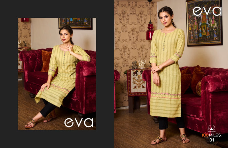 100 Milles Eva Pure Cotton With Heavy Embroidery Work Styolish Designer Festive Wear Fancy Kurti