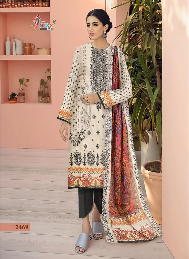 Shree Fabs Dno 2469 To 2471 Pure Cotton With Beautiful Work Stylish Designer Pakistani Salwar Kameez