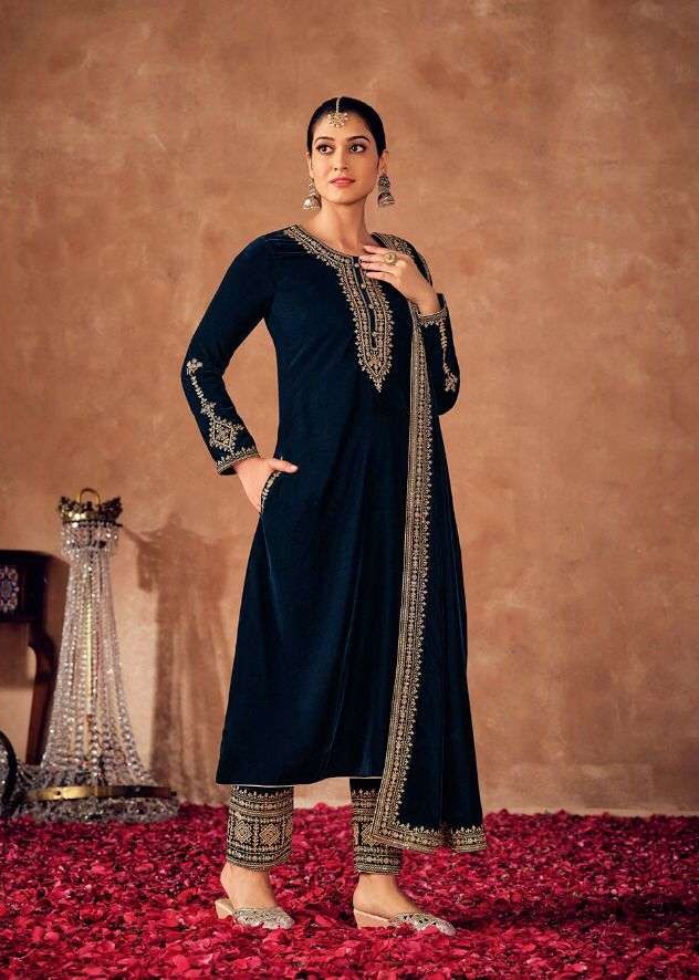 Lt Nitya Afreen Velvet With Beautiful Work Stylish Designer Attractive Look Party Wear Salwar Kameez