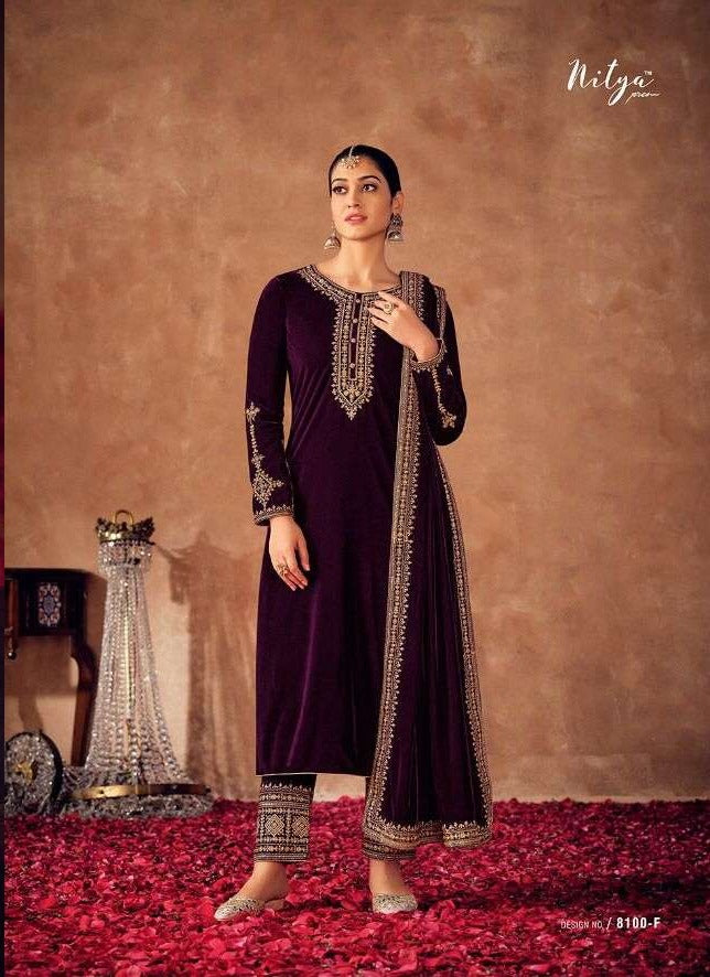 Lt Nitya Afreen Velvet With Beautiful Work Stylish Designer Attractive Look Party Wear Salwar Kameez