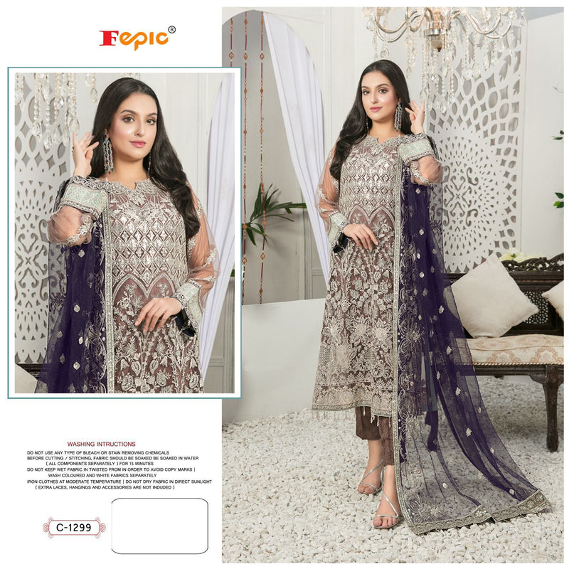 Fepic Suit C 1299 Organza Embroidered With Pearl Work Pakistani Salwar Suit