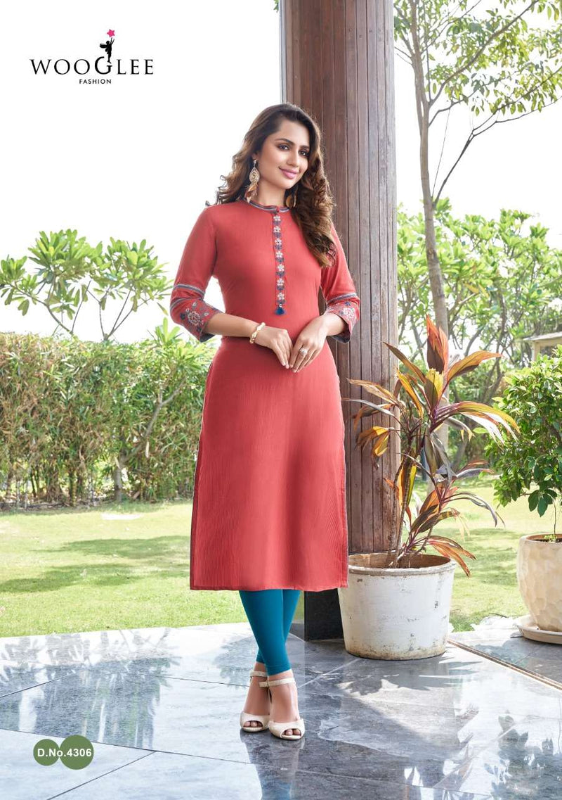Wooglee Fashion Sakshi Rayon With Embroidery Work Fancy Exclusive Formal Wear Readymade Kurtis