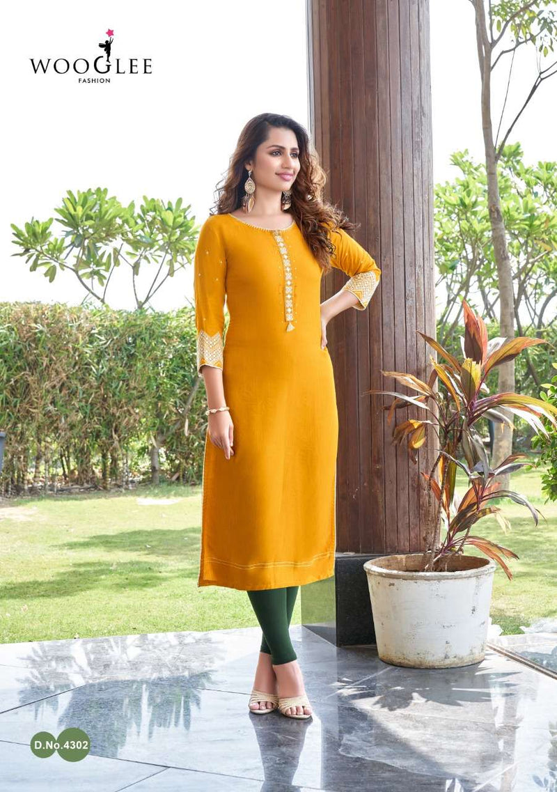 Wooglee Fashion Sakshi Rayon With Embroidery Work Fancy Exclusive Formal Wear Readymade Kurtis