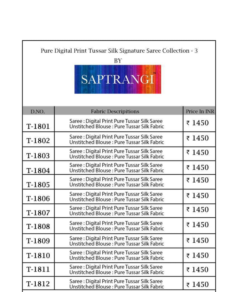 Signature Saree Vol.3 By Saptrangi Export In Tusser Silk