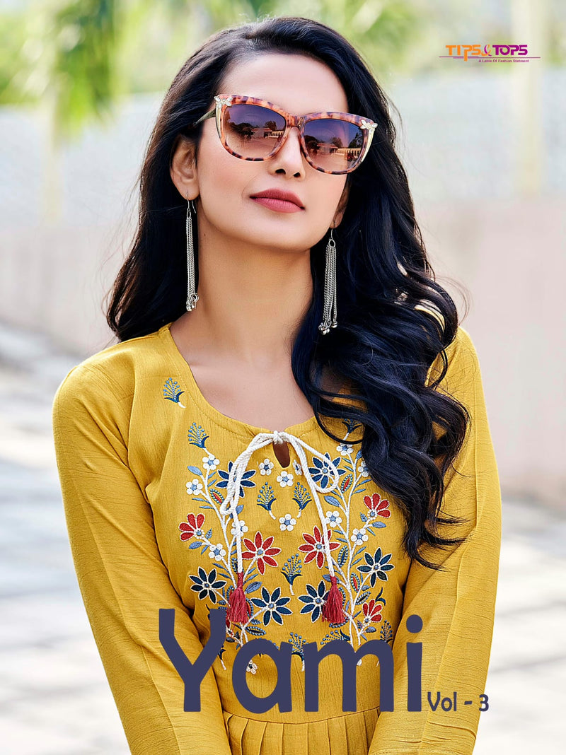 Tips & Tops Yami Vol 3 Rayon With Heavy Embroidery Work Stylish Designer Party Wear Fancy Shorts Kurti