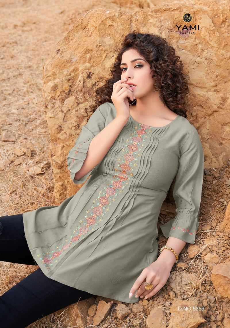 Yami Fashion Launch By Bold Vol 4 Rayon With Embroidery Work Exclusive Short Readymade Tops