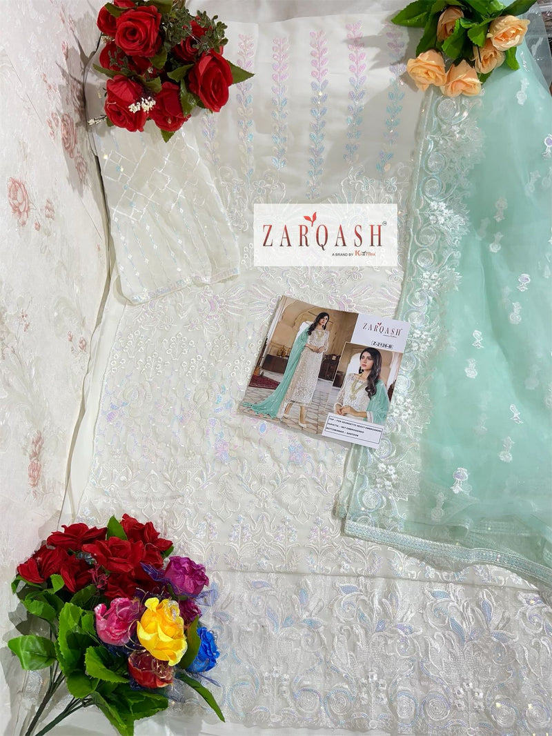 Zarqash Z 2126 Fox Georgette Heavy Embroidered Pakistani Style Party Wear Salwar Kameez
