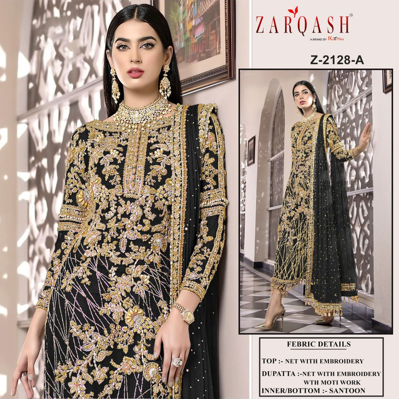 Zarqash Z 2128 Net With Heavy embroidery Designer Pakistani Style Wedding Wear Salwar Suits