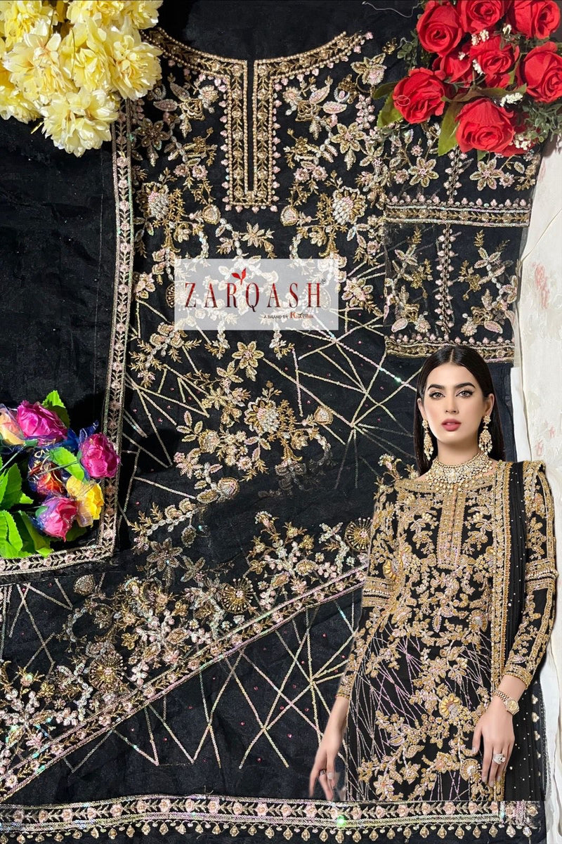 Zarqash Z 2128 Net With Heavy embroidery Designer Pakistani Style Wedding Wear Salwar Suits