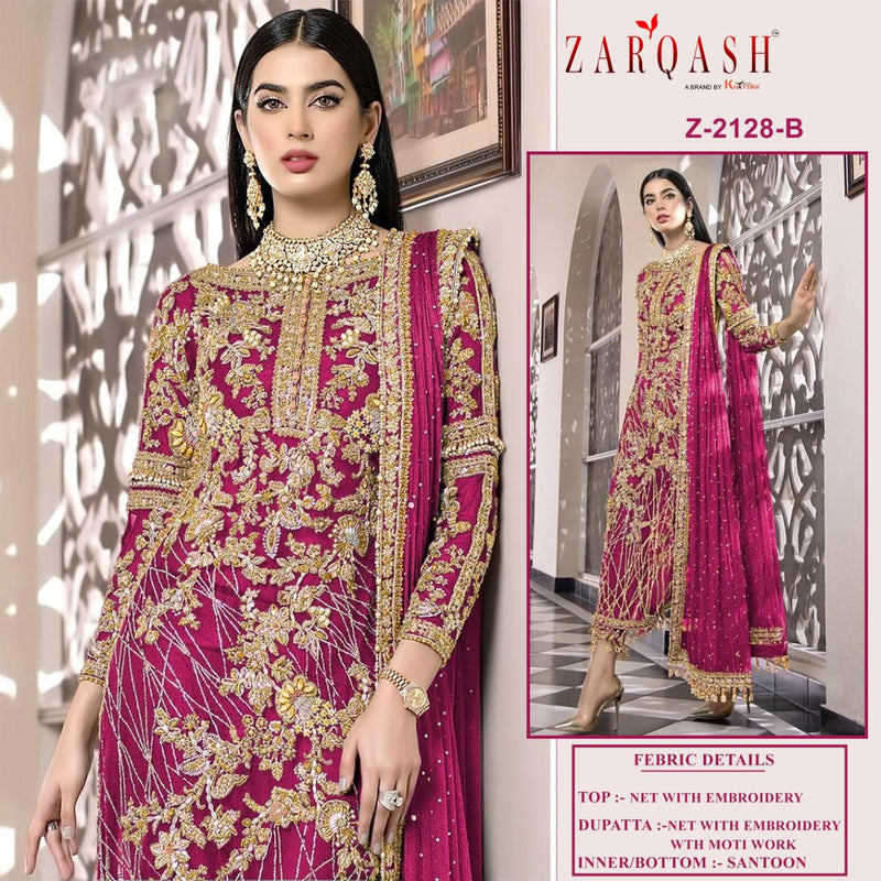 Zarqash Z 2128 Net With Heavy embroidery Designer Pakistani Style Wedding Wear Salwar Suits
