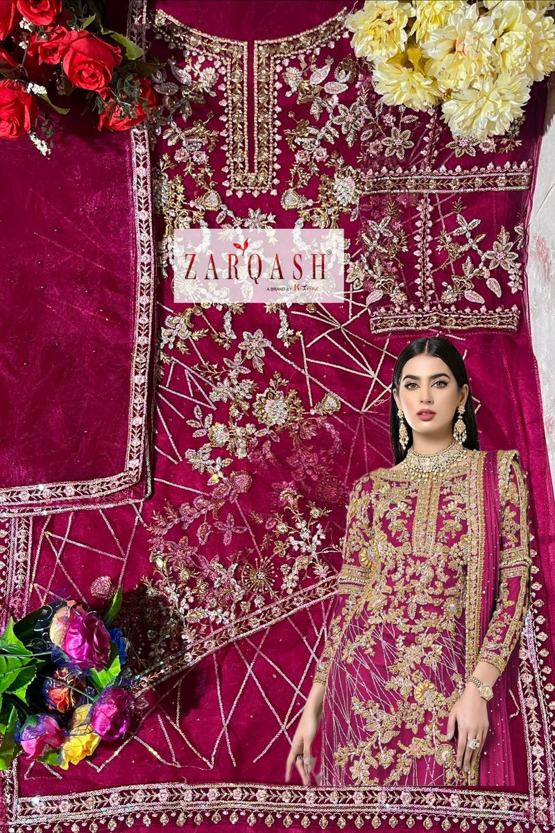 Zarqash Z 2128 Net With Heavy embroidery Designer Pakistani Style Wedding Wear Salwar Suits