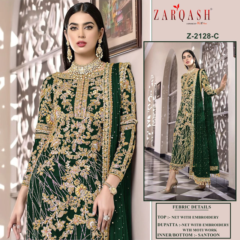Zarqash Z 2128 Net With Heavy embroidery Designer Pakistani Style Wedding Wear Salwar Suits