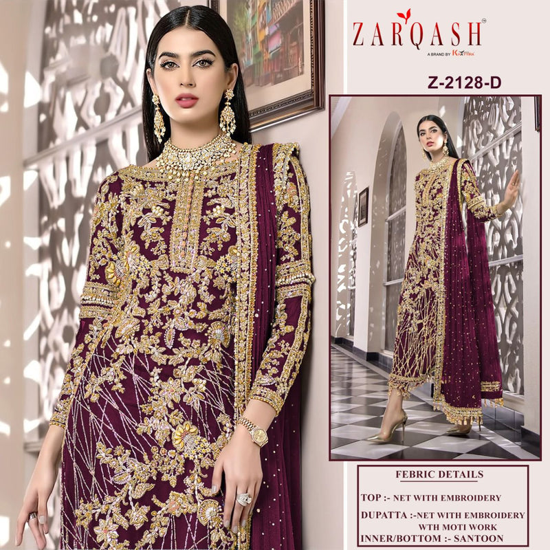 Zarqash Z 2128 Net With Heavy embroidery Designer Pakistani Style Wedding Wear Salwar Suits