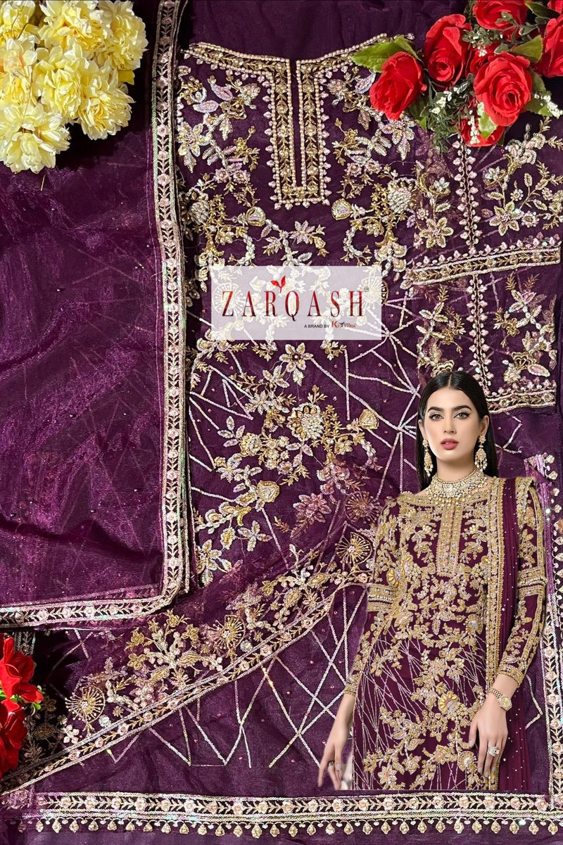 Zarqash Z 2128 Net With Heavy embroidery Designer Pakistani Style Wedding Wear Salwar Suits