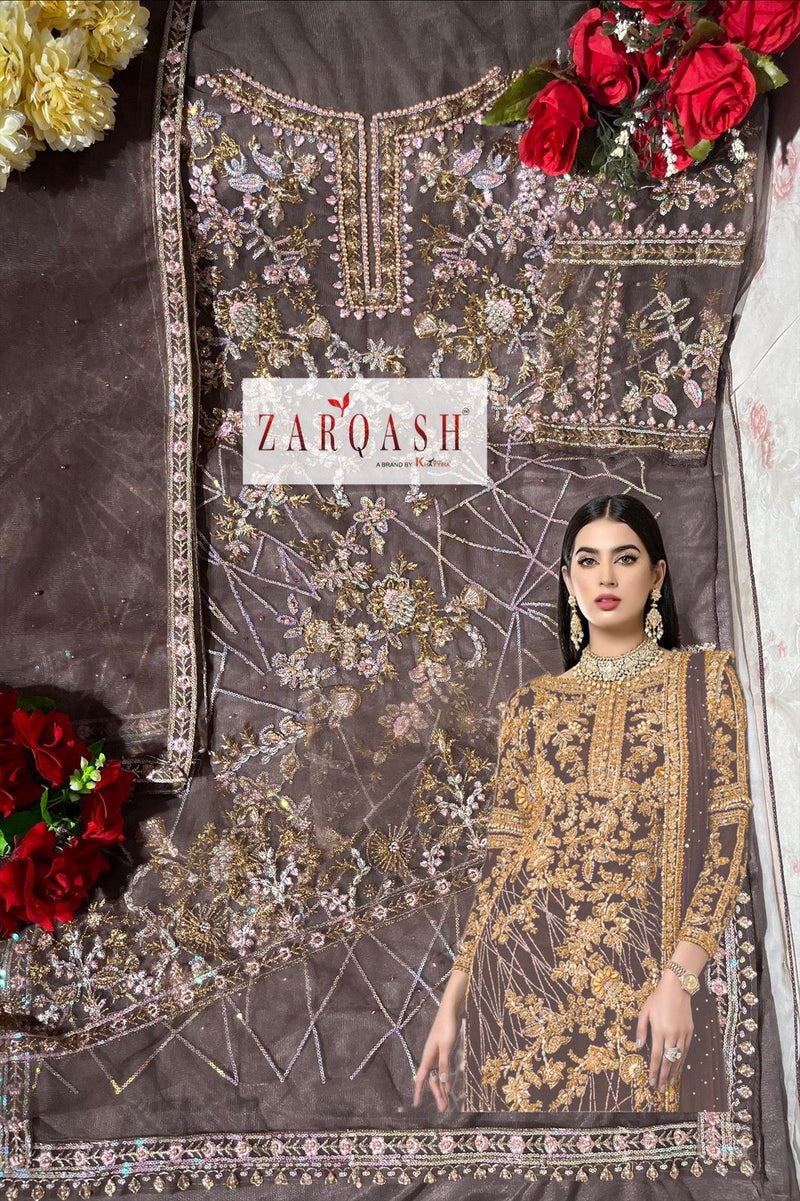 Zarqash Z 2128 Net With Heavy embroidery Designer Pakistani Style Wedding Wear Salwar Suits