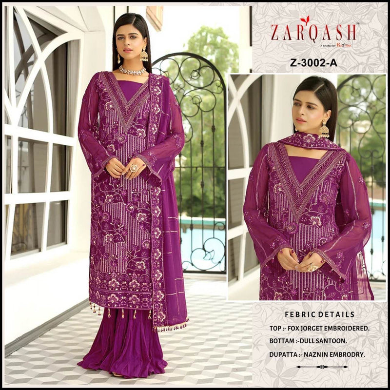 Zarqash Dno Z 3002 A Georgette With Heavy Beautiful Embroidery Work Stylish Designer Pakistani Salwar Kameez