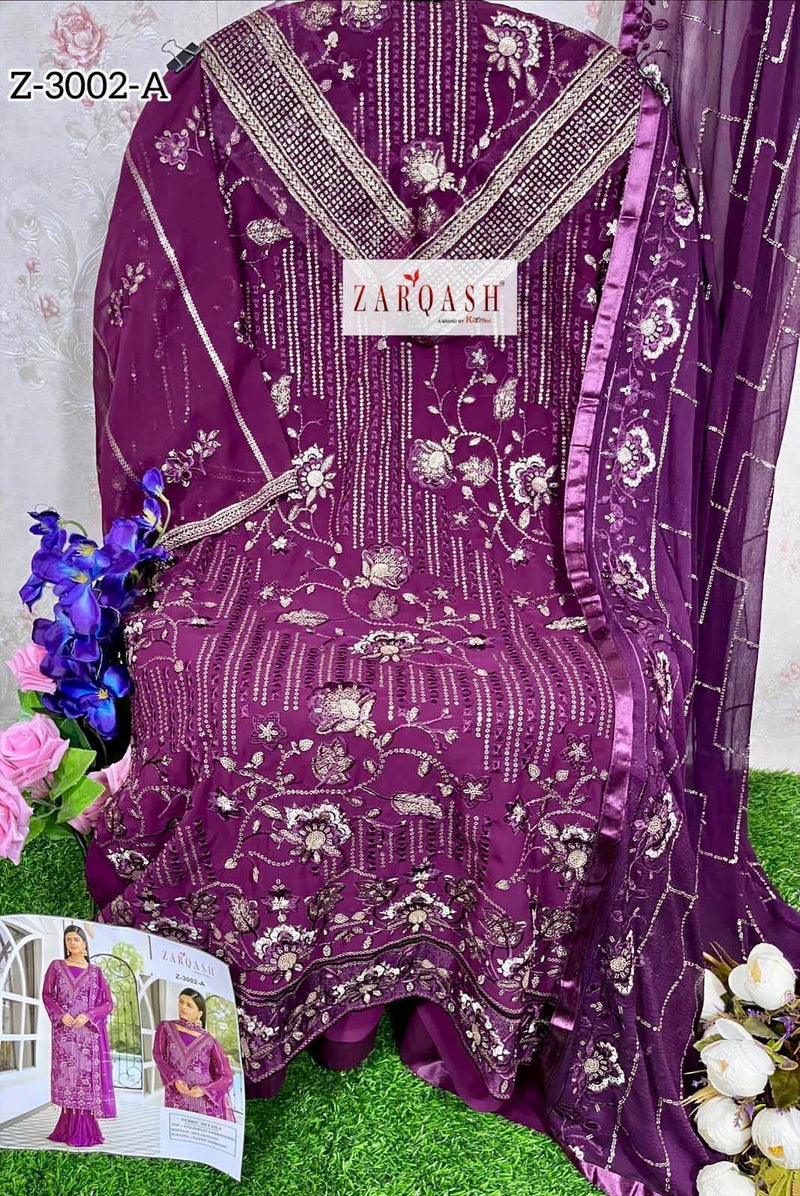 Zarqash Dno Z 3002 A Georgette With Heavy Beautiful Embroidery Work Stylish Designer Pakistani Salwar Kameez