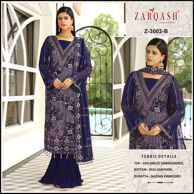 Zarqash Dno Z 3002 B Georgette With Heavy Beautiful Embroidery Work Stylish Designer Pakistani Salwar Kameez