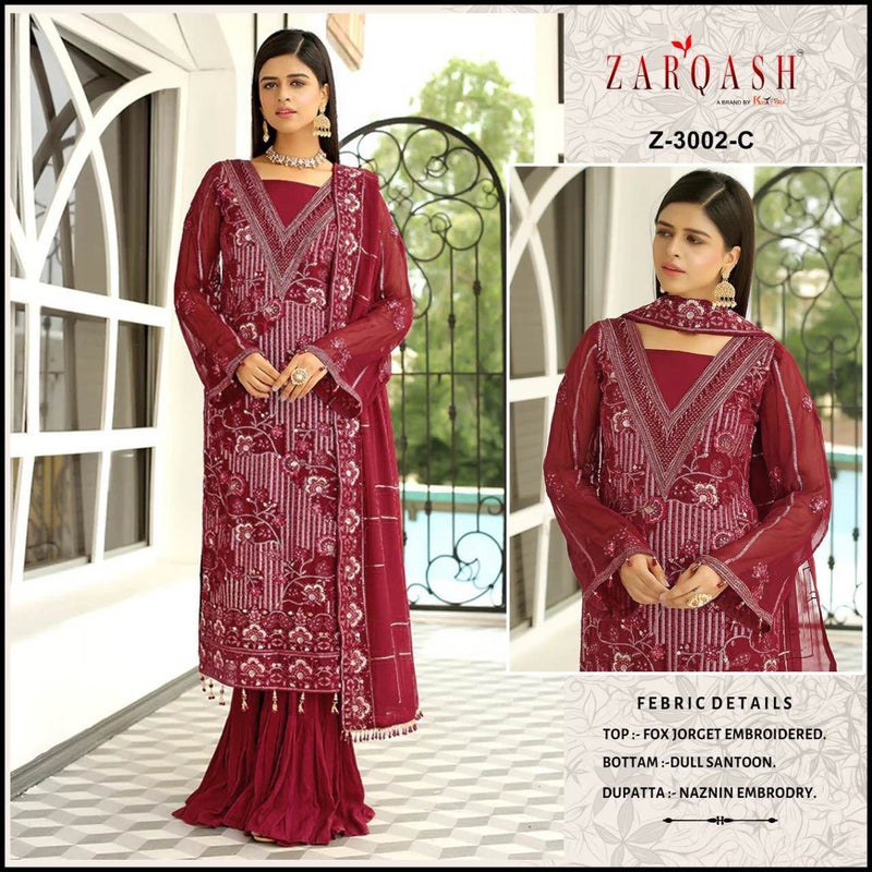 Zarqash Dno Z 3002 C Georgette With Heavy Beautiful Embroidery Work Stylish Designer Pakistani Salwar Kameez