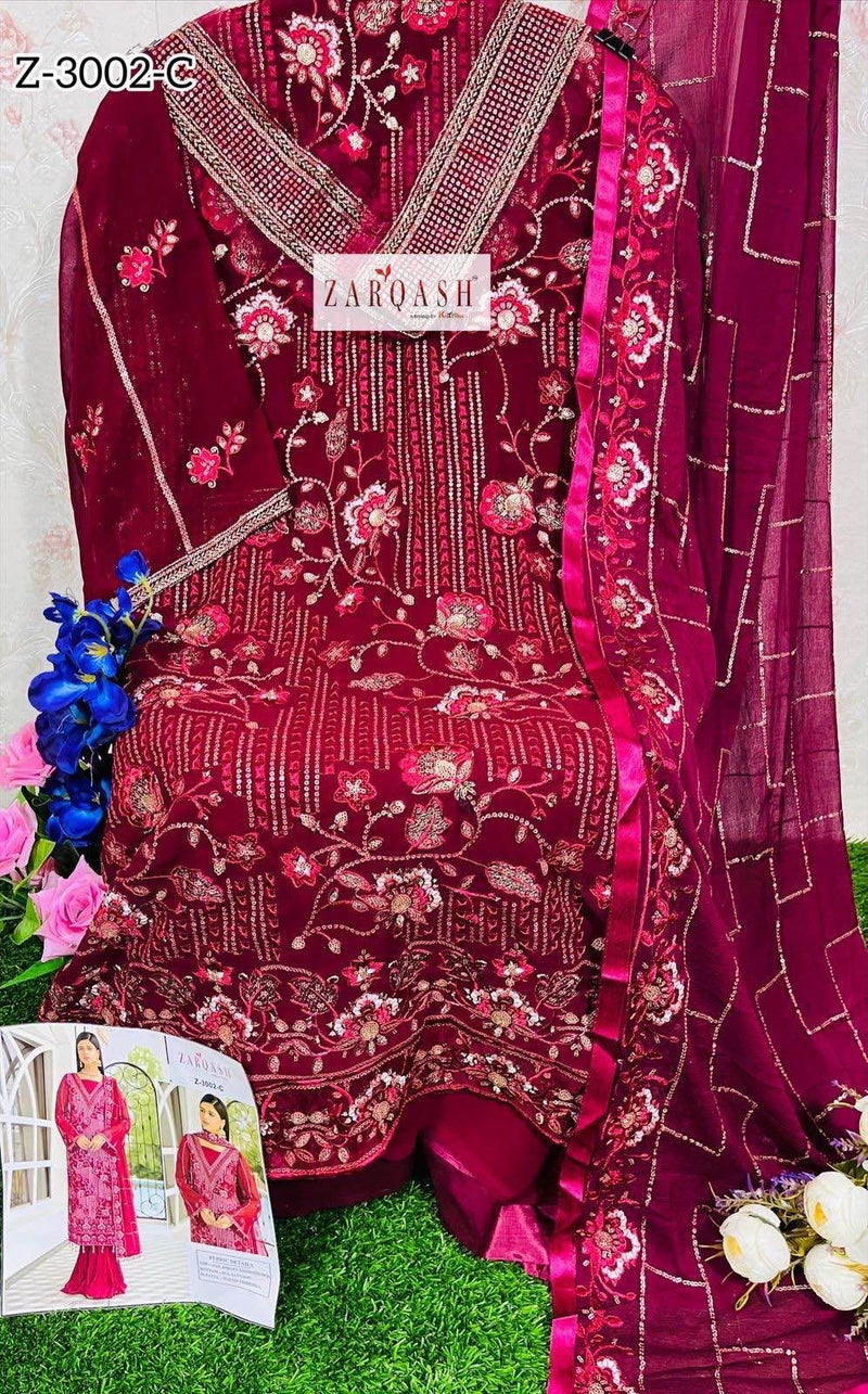 Zarqash Dno Z 3002 C Georgette With Heavy Beautiful Embroidery Work Stylish Designer Pakistani Salwar Kameez