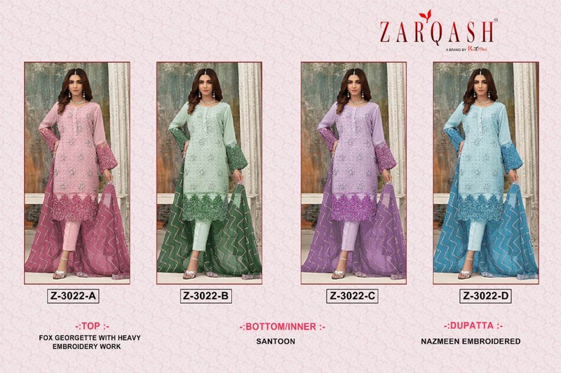 Zarqash Dno 3022 Georgette With Heavy Beautiful Work Stylish Designer Party Wear Salwar Kammez